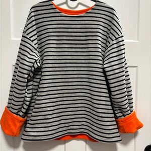 Cozy Striped fleeced Sweatshirt with Orange Accents